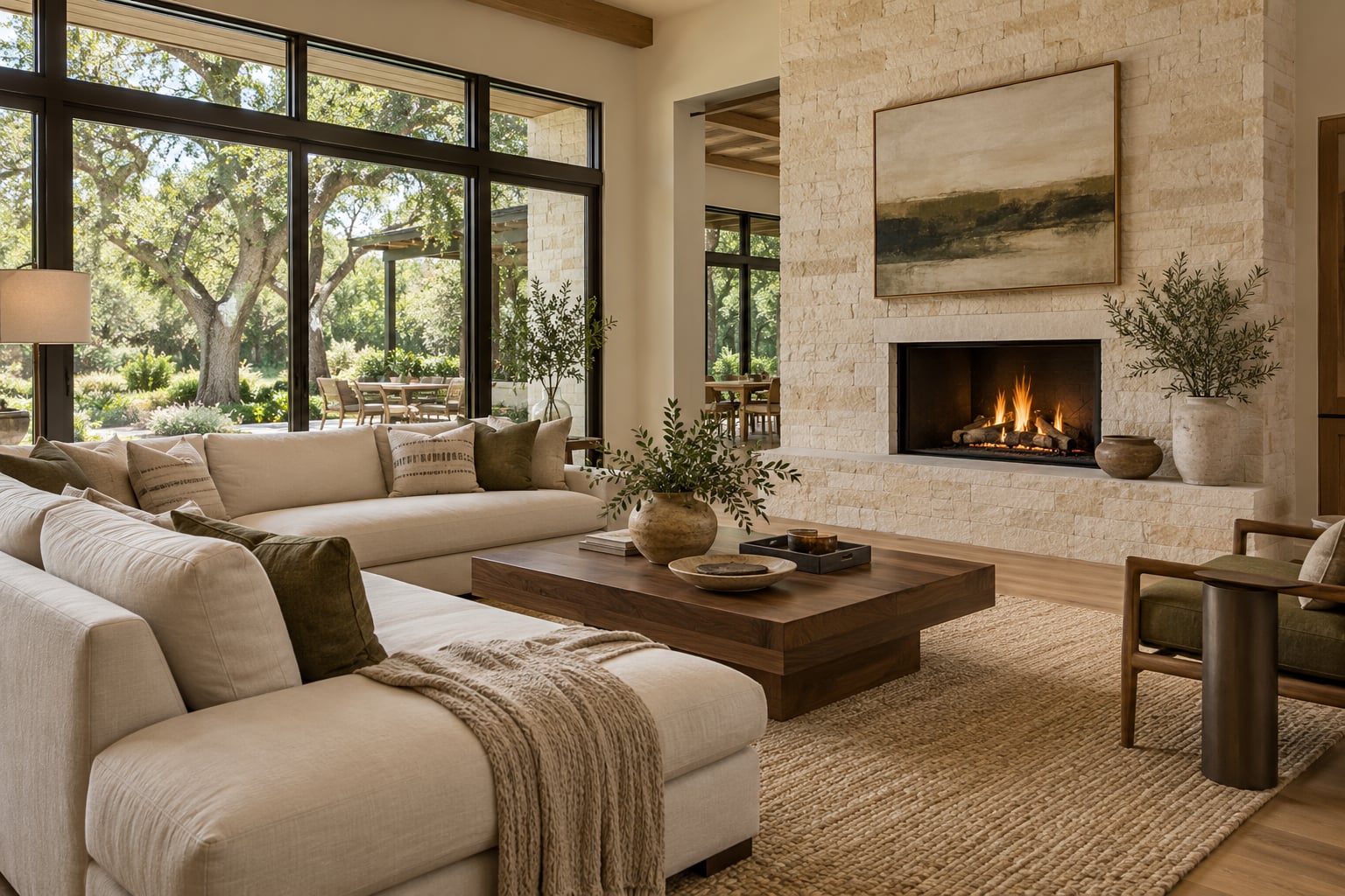 AI-generated illustration of living room, not an actual listing